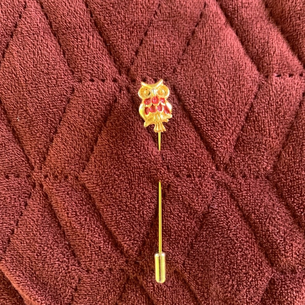 Vintage Gold and Red Owl Stick Pin